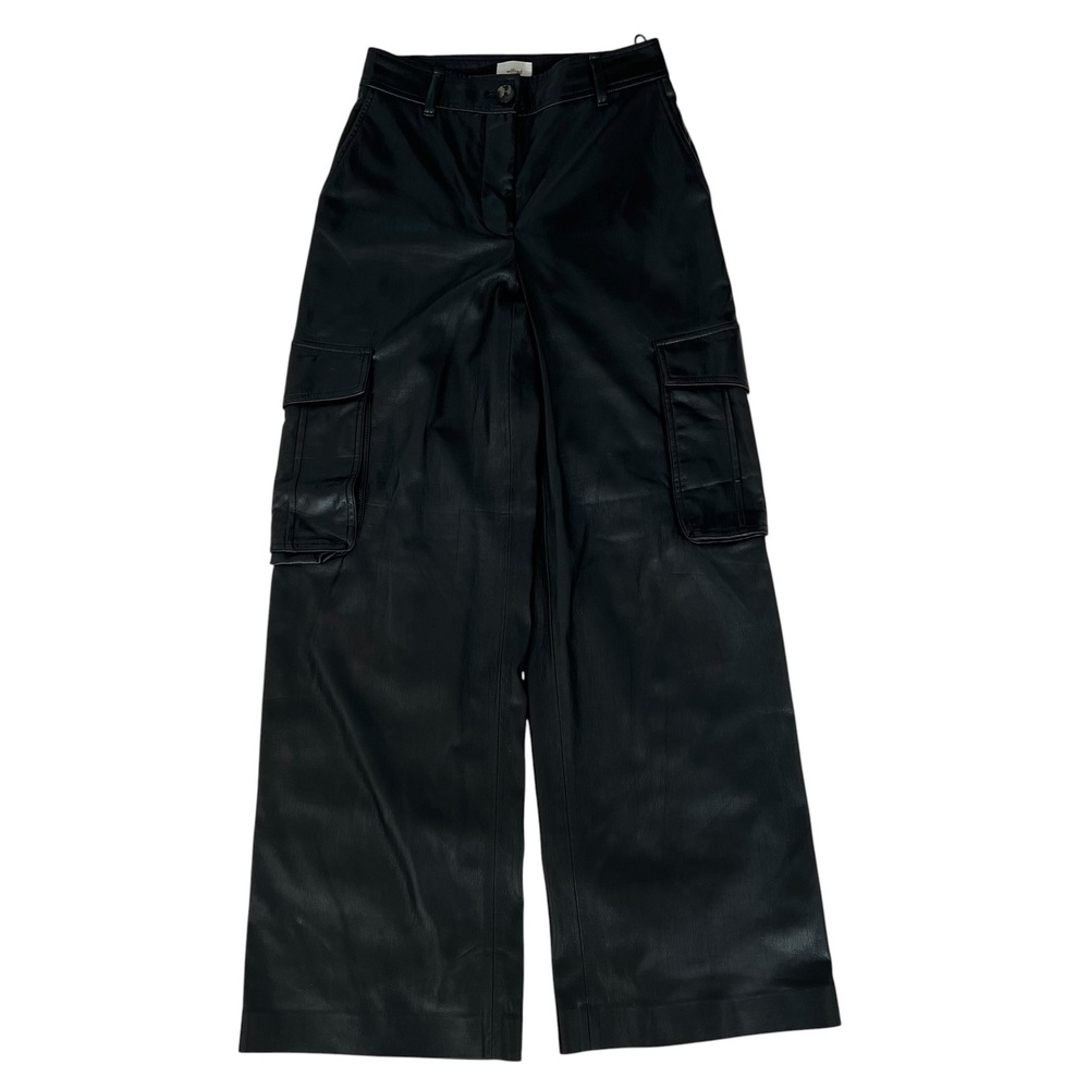 Aritzia Wilfred Bridger Black Faux Leather Wide Leg Cargo Pants SZ 0 Punk Grunge